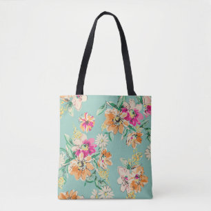 Sketched flower design in bright colours - seamles tote bag