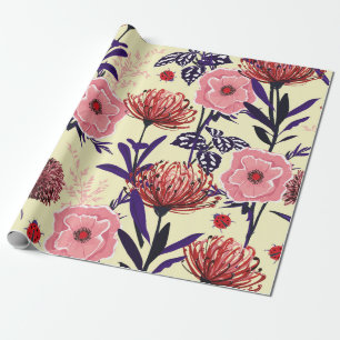 Sketched flower design in bright colours seamless  wrapping paper