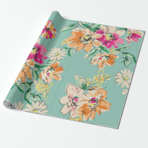 sketched flower in bright colours - seamless backg wrapping paper