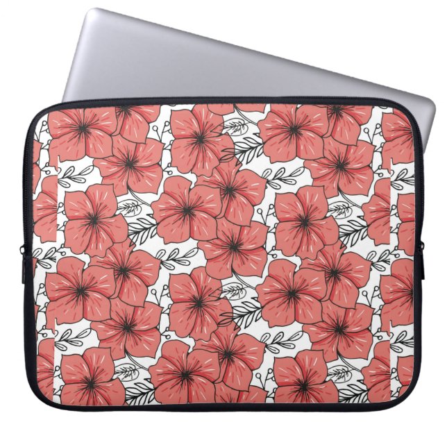 sketched flower print in bright colour laptop sleeve (Front)