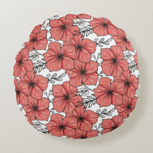 sketched flower print in bright colour round pillow