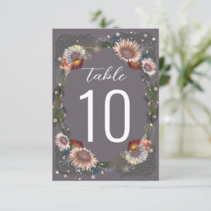 Sketched Flowers Boho Purple Table Number