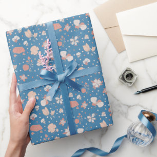 Sketched Flowers on Azure Wrapping Paper