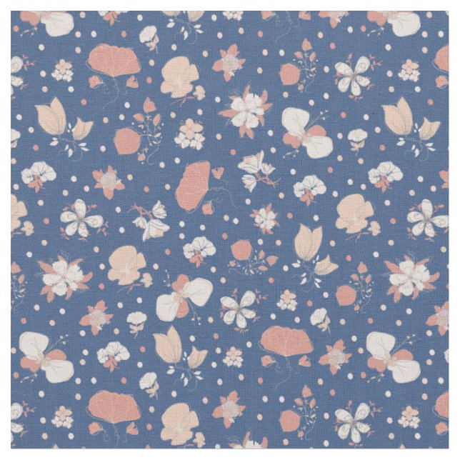 Sketched Flowers on Blue Fabric (Close Up)