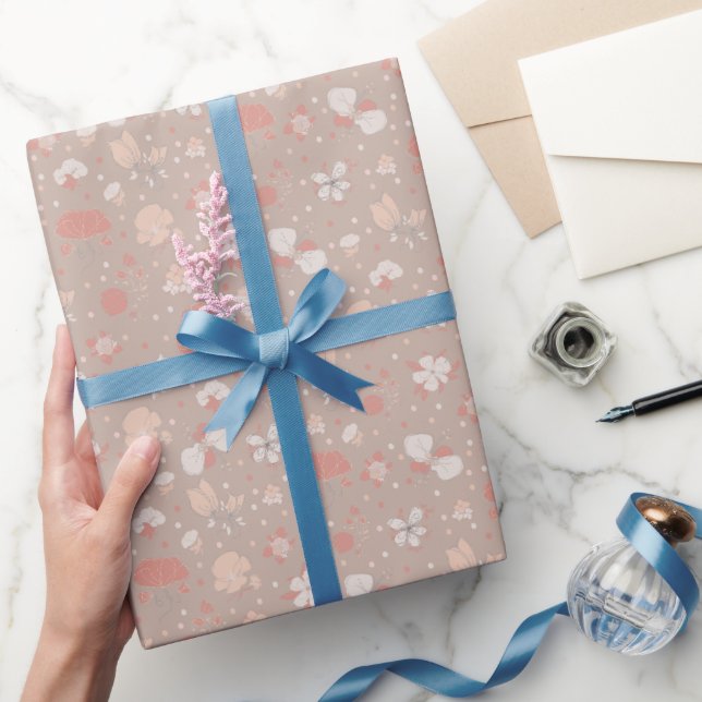 Sketched Flowers on Light Brown Wrapping Paper (Gifting)