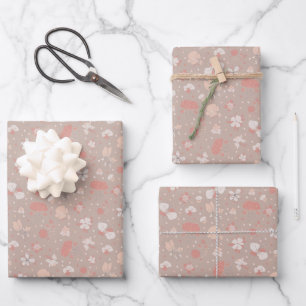Sketched Flowers on Light Brown Wrapping Paper Sheet