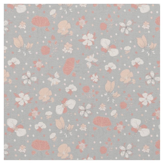 Sketched Flowers on Light Grey Fabric (Close Up)