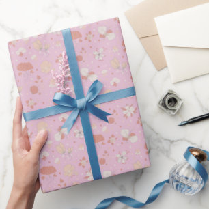Sketched Flowers on Light Pink Wrapping Paper