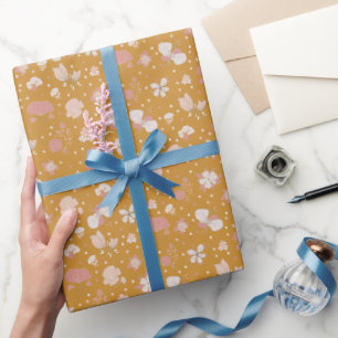 Sketched Flowers on Orange Wrapping Paper