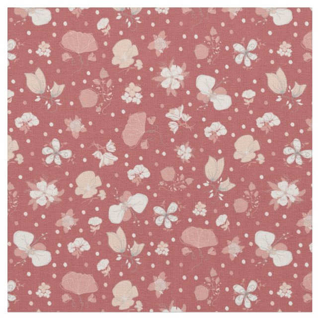 Sketched Flowers on Red Fabric (Close Up)