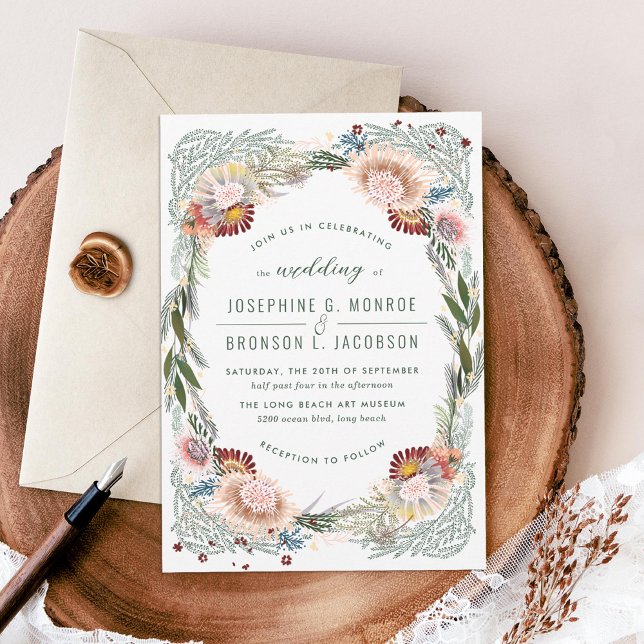 Sketched Flowers Unique White Wedding Invitation (Creator Uploaded)