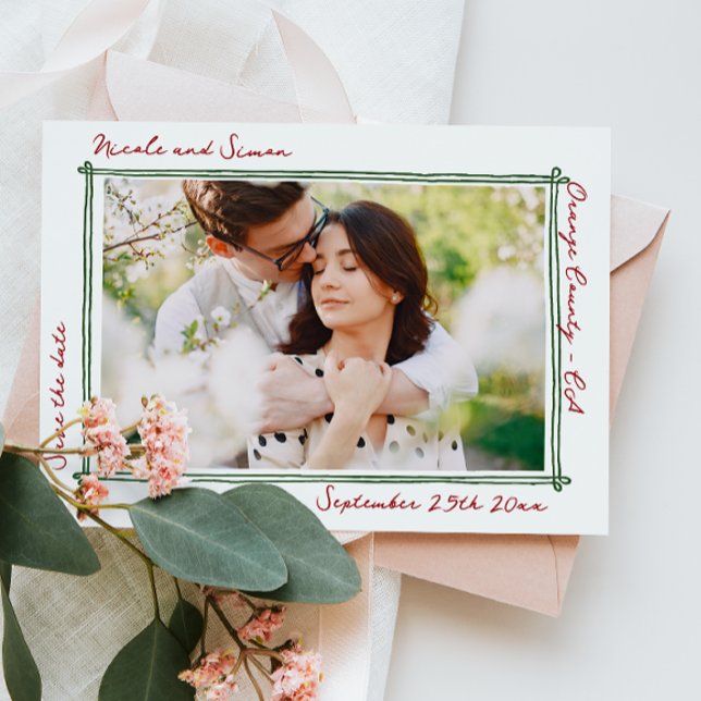 Sketched frame Whimsical Hand Drawn Photo Wedding  Save The Date (Creator Uploaded)