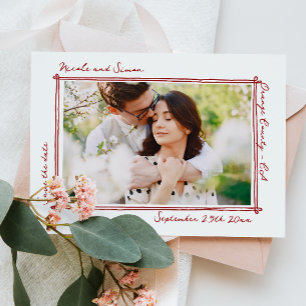 Sketched frame Whimsical Hand Drawn Photo Wedding  Save The Date