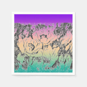 Sketched grey black red flowers poppies floral gra napkin