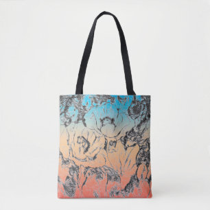 Sketched grey black red flowers poppies floral gra tote bag