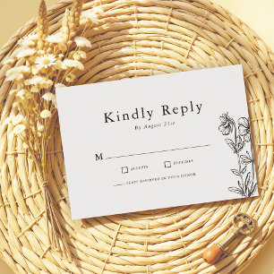Sketched Hand Drawn Wildflower Wedding RSVP Card