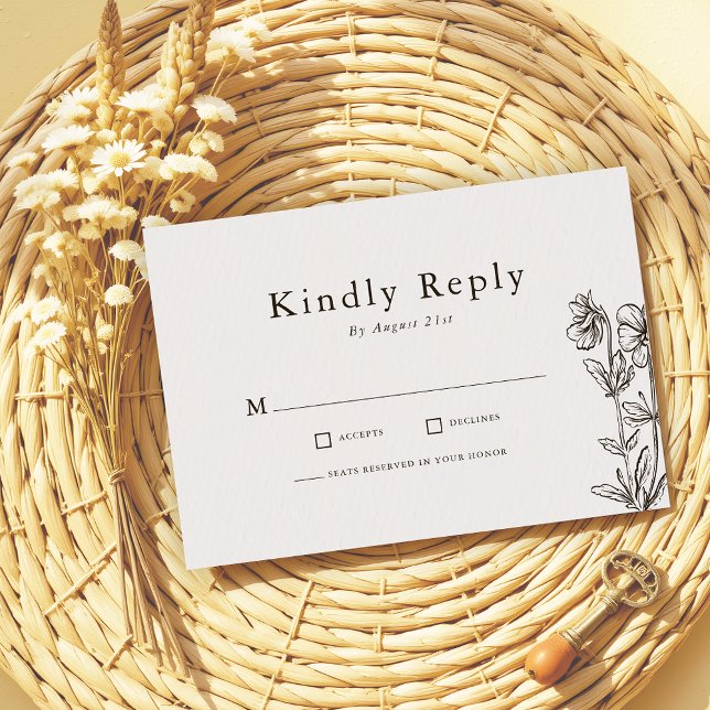 Sketched Hand Drawn Wildflower Wedding RSVP Card (Creator Uploaded)