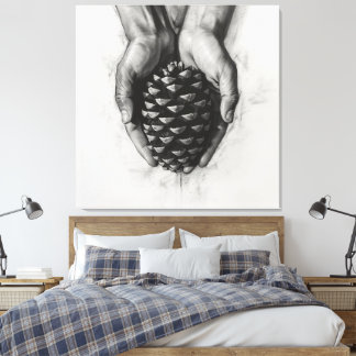 Sketched Hands with Pinecone Canvas Print