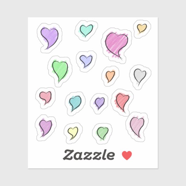 Sketched Hearts Small Transparent Sticker Sheet (Sheet)
