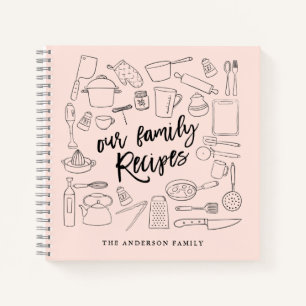 Sketched Kitchen Tools Personalized Recipe Notebook