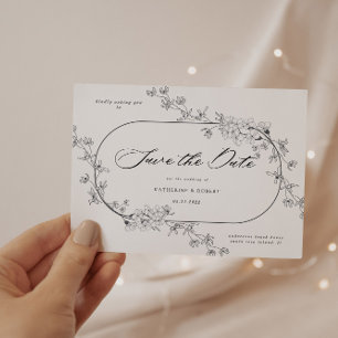 Sketched Modern Floral Save The Date Postcard