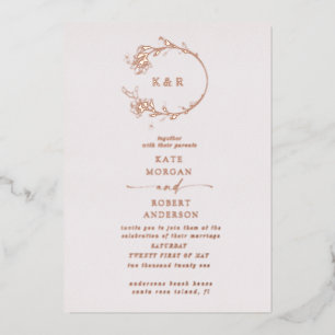 Sketched Modern Floral Wedding Foil Invitation
