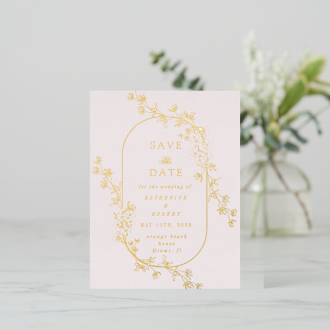 Sketched Modern Floral Wedding Foil Invitation (Standing Front)