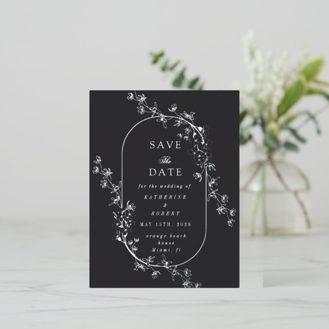Sketched Modern Floral Wedding Foil Invitation (Standing Front)