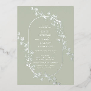 Sketched Modern Floral Wedding Foil Invitation