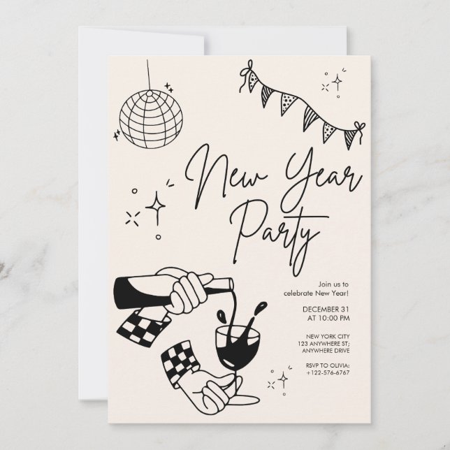 Sketched New Years Eve Party Invitation (Devant)