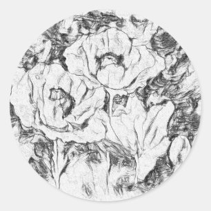 Sketched pen hand drawn poppies flowers floral whi classic round sticker