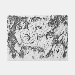 Sketched pen hand drawn poppies flowers floral whi doormat