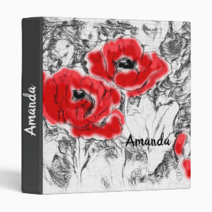 Sketched pen hand drawn red poppies flowers floral binder