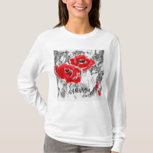Sketched pen hand drawn red poppies flowers floral T-Shirt