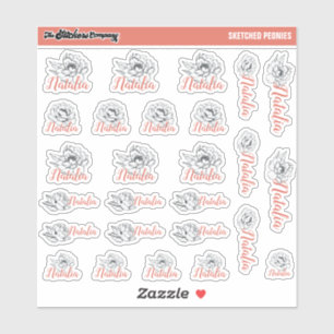 Sketched Peonies Custom Name Labels   School