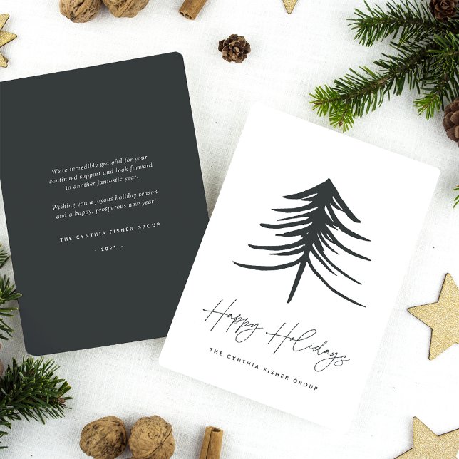 Sketched Pine | Modern Business or Corporate Holiday Card (Creator Uploaded)