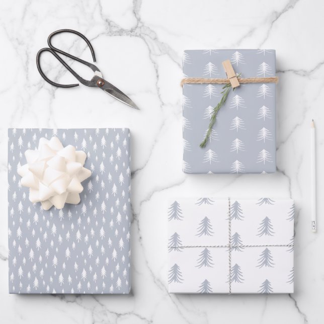 Sketched Pine Trees Coordinating Holiday Wrapping Paper Sheet (Front)