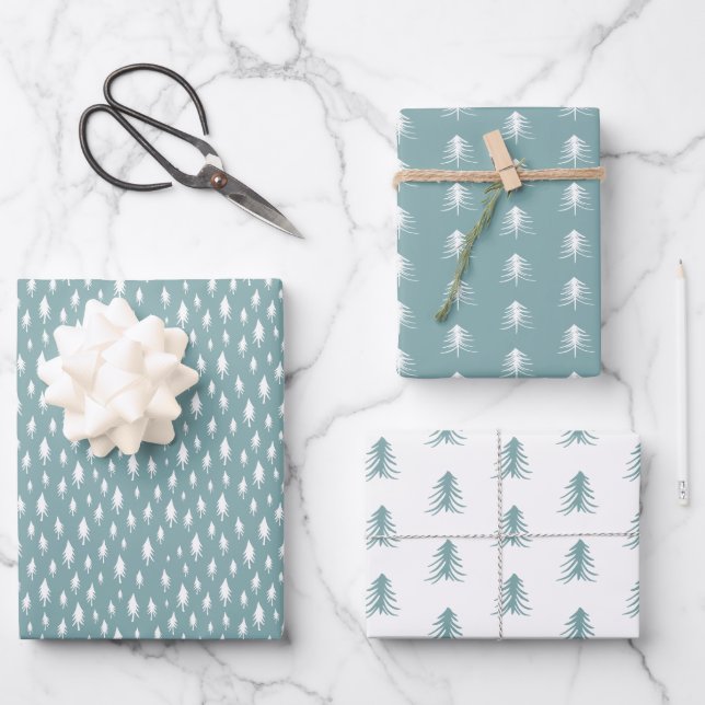 Sketched Pine Trees Coordinating Holiday Wrapping Paper Sheet (Front)