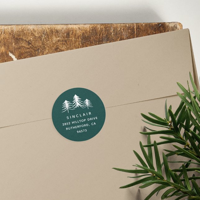 Sketched Pines | Holiday Return Address Classic Round Sticker (Creator Uploaded)