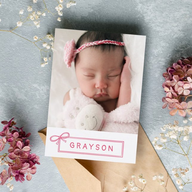 Sketched Pink Bow Welcome Baby Girl Announcement (Creator Uploaded)