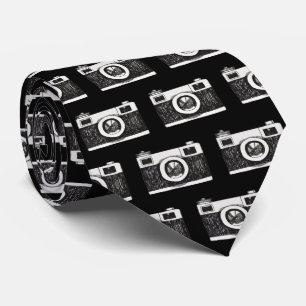 sketched retro camera pattern tie