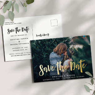 Sketched Script Photo Wedding Save the Date Foil Invitation Postcard