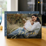 Sketched Shalom Full Photo Hanukkah Foil Holiday Card<br><div class="desc">Share holiday greetings with these chic Hanukkah photo cards featuring your favourite full bleed horizontal or landscape oriented photo. "Shalom" appears as a gold foil text overlay in casual hand sketched cursive lettering. Personalize with your family name.</div>
