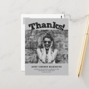 Sketched Thanks Photo Modern Graduation Thank You Postcard