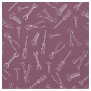 Sketched Tools on Wine Purple Fabric