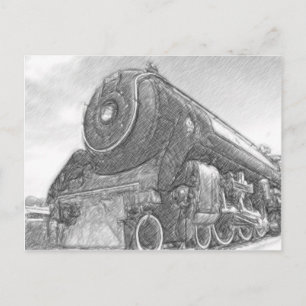 Sketched Train Engine Postcard