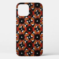 Sketched vintage flower design in red,  brown and 