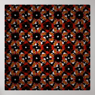Sketched vintage flower design in red,  brown and  poster