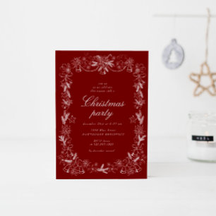 Sketched Vintage Red Christmas Party Invitation