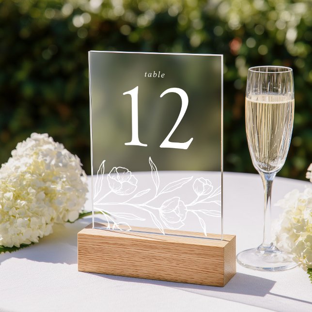 Sketched White Floral Acrylic Wedding Table Number (Creator Uploaded)